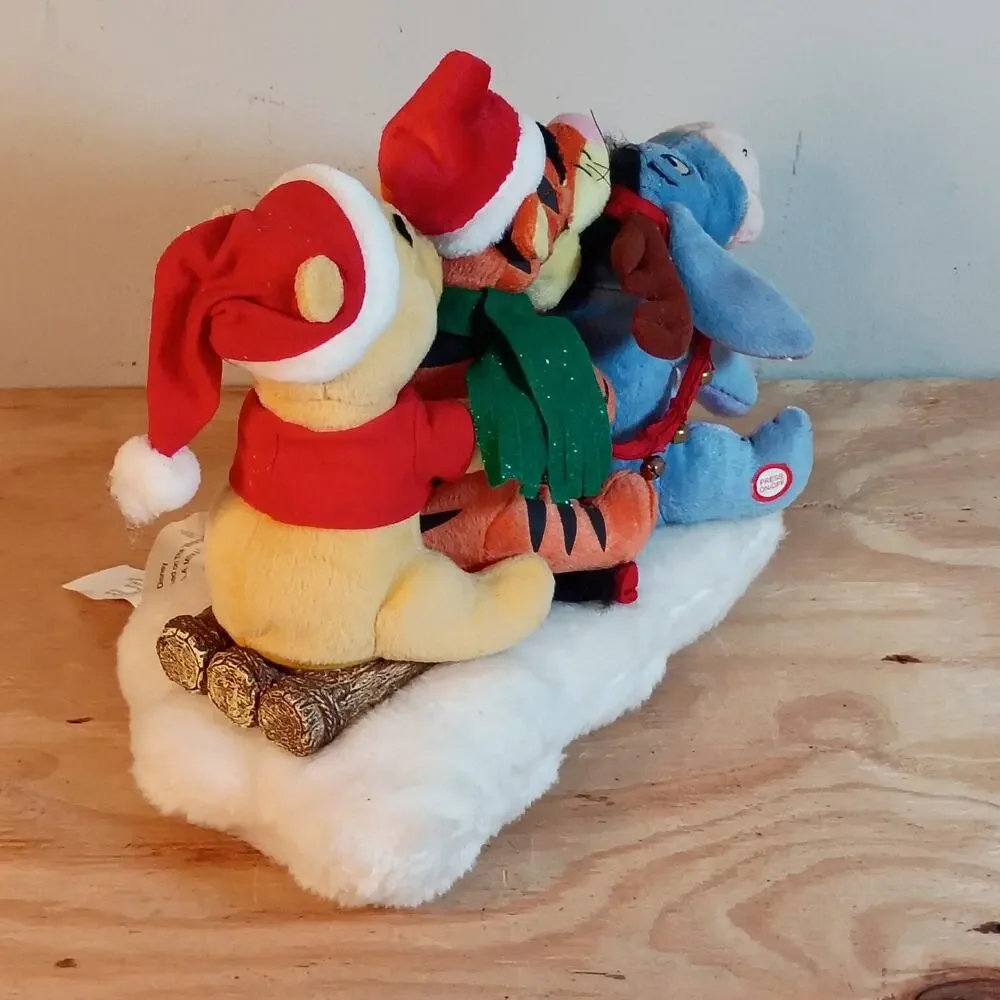 Disney Gemmy Winnie The Pooh Tigger Eeyore Animated Singing Christmas Sled Plush